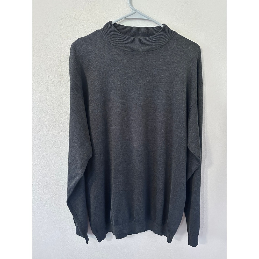 Barry Bricken Sweater Large Gray Excellent 100% Silk Mock Neck Knit Pullover